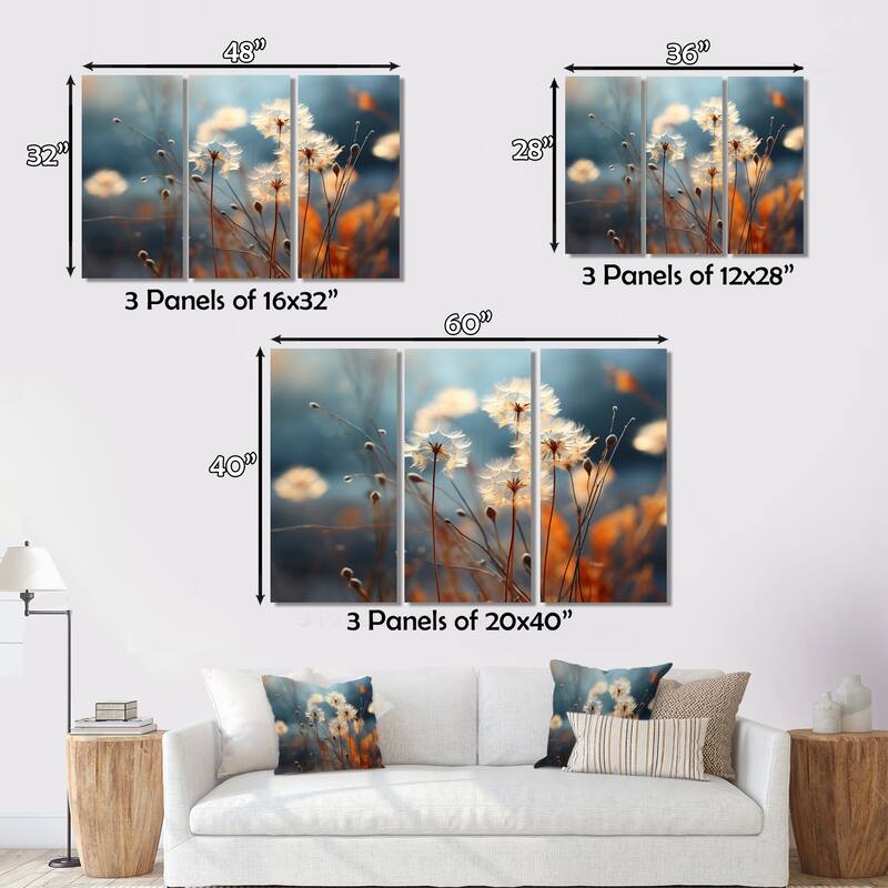 Designart "Dandelion Whispers Of Spring" Floral Canvas Prints Set Bed
